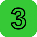 A green square with a bold black number three in the center. The background is a solid green color, and the number is prominent and clear.